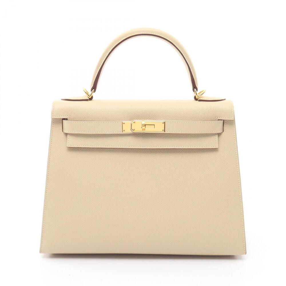 Hermes Kelly 28 2-Way Handbag, Leather, Veau Epsom, Ivory.